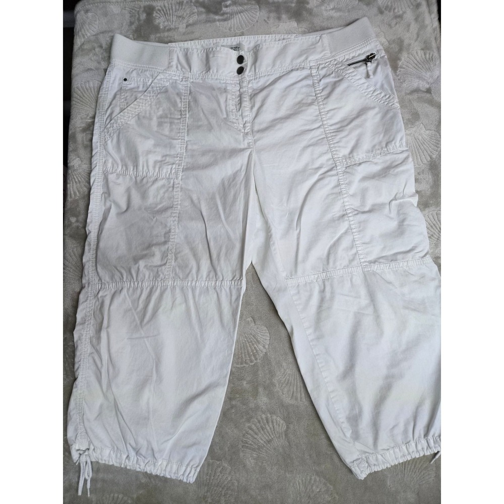 Ann Taylor LOFT Marisa White Cargo Crop Pants Size 16 Drawstring Hem Capris